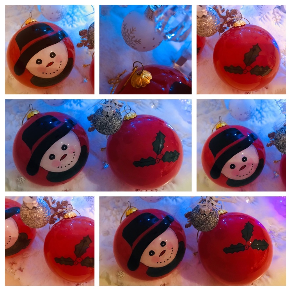 Xmas tree glass snowman-leaf ornament, set of 8
